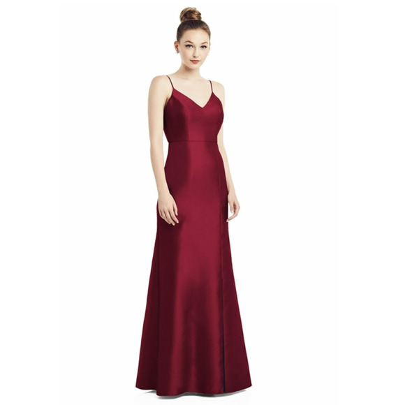 Alfred Sung Red Bridesmaid Dress Evening Gown Slit Full Length Dress Size 6 NWOT - Picture 1 of 6
